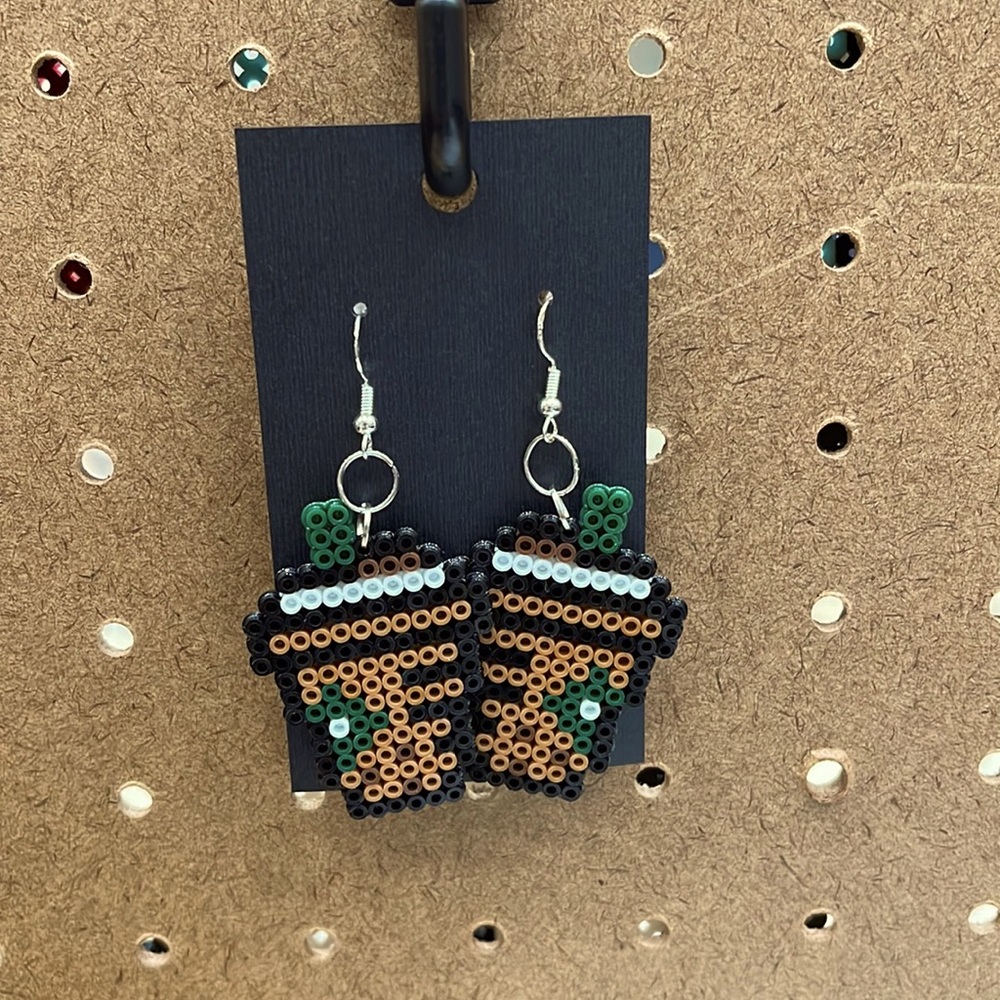 Coffee perler bead earrings